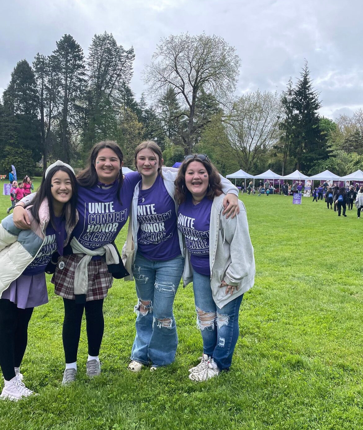 Tiffany Lam, Madison Murphy, Margaret Metzger, Nnyl Darby-Palmer. Palmer and Lam brought in an additional $700 in donations on the day of the March. MOD Walk at Woodland Park Zoo.